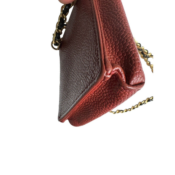 Authentic CHANEL Cigarette Case CC Amber Caviar Skin Leather Chained Hanging Bag - Picture 13 of 13